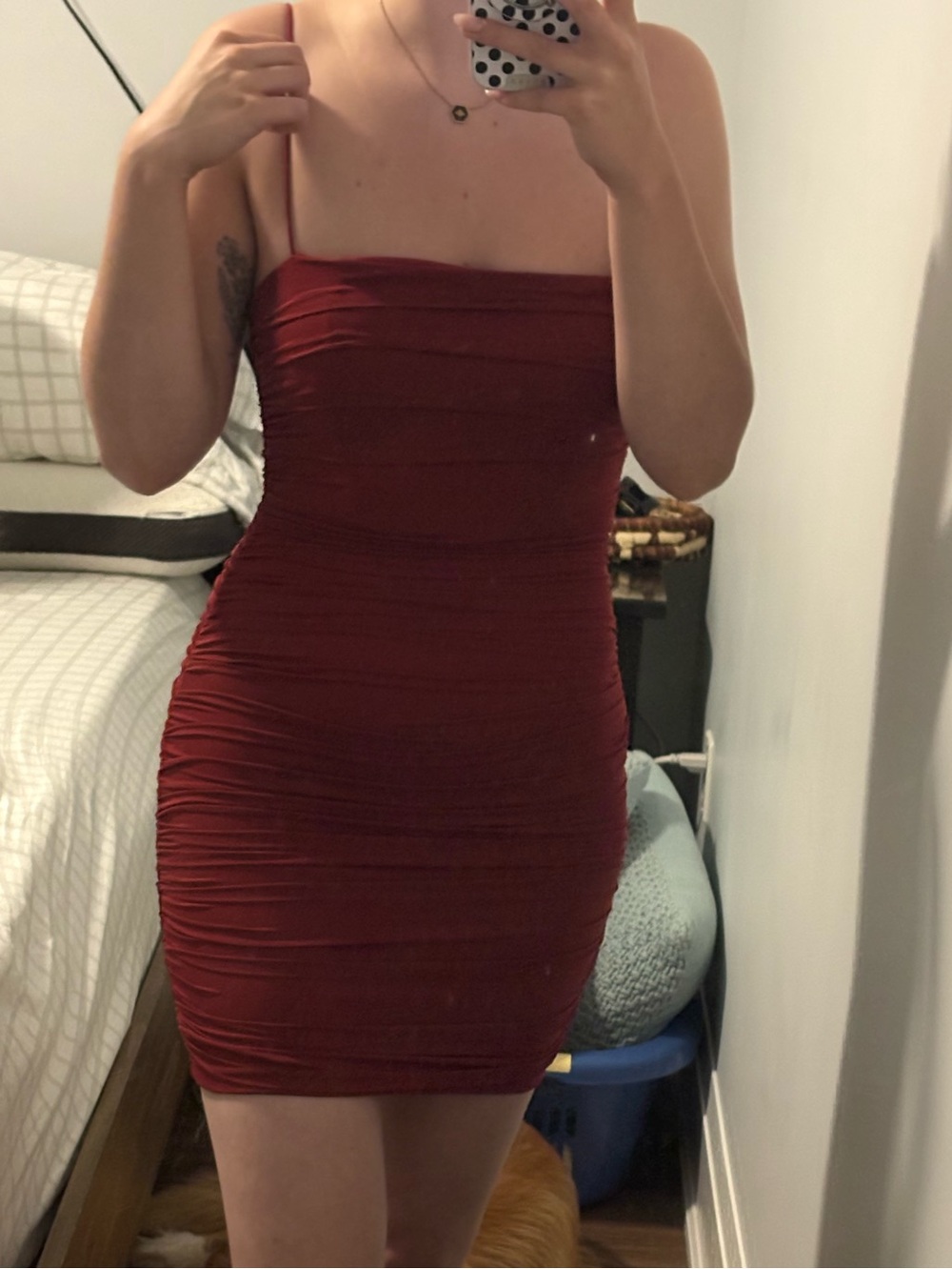 Princess Polly Wine Ruched Spaghetti-Strap Mini Dress